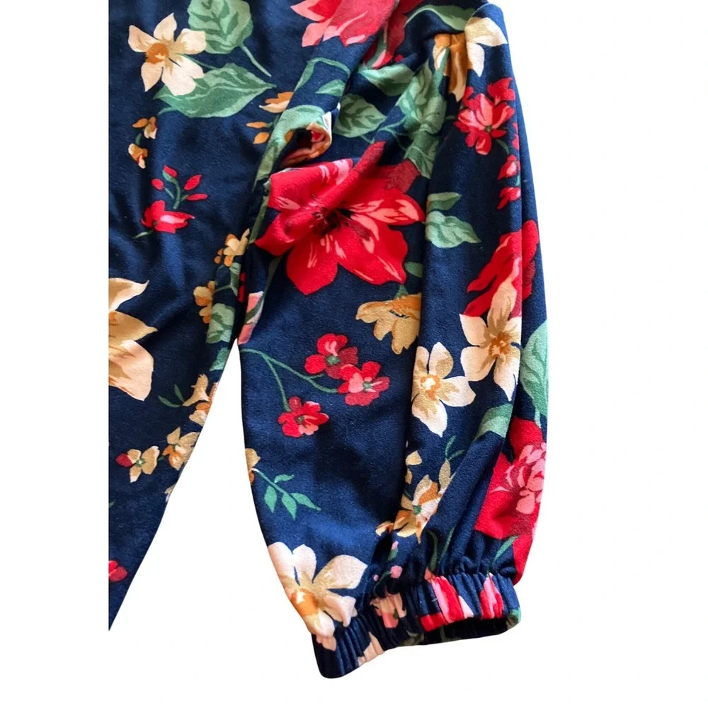 Old Navy Girls‎ Navy Blue Floral Balloon Sleeve Crew Neck Top Size M 8